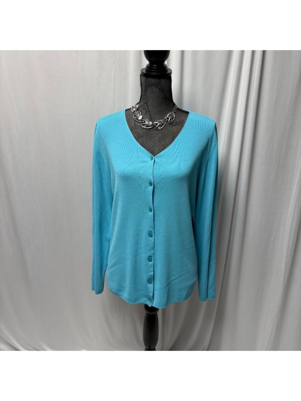Coldwater Creek Button Up Cardigan Womens Mediuam Aqua Blue Long Sleeve Sweater